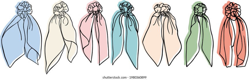 
Collection of hand drawn doodle scrunchies with backgrounds. Vector hair tie design element.