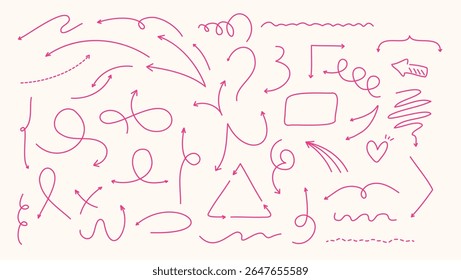 Coleção de doodle desenhado à mão define setas e símbolos para projetos de design criativo