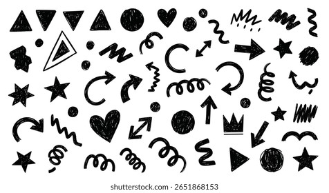 Collection of hand drawn doodle shapes and arrows for creative design projects