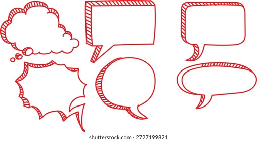 Collection of hand drawn doodle speech bubbles and thought balloons in various unique shapes for dialogue