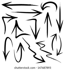 Collection of hand drawn doodle style arrows in various directions and styles