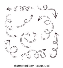 Collection of hand drawn doodle style arrows in various directions and styles