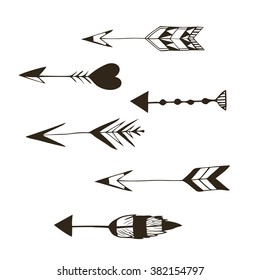 Collection of hand drawn doodle style arrows in various directions and styles