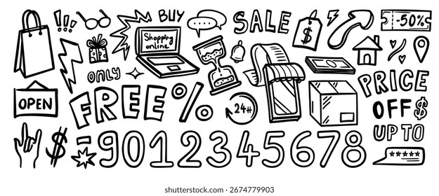 Collection of hand drawn doodle vector set.