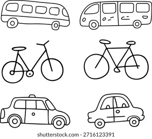 Sammlung von handgezeichneten Doodle-Fahrzeuge und Transport, Mobilitätskonzept
