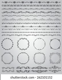 Collection of Hand Drawn Doodle Vintage Borders and Frames. Design Elements. Vector Illustration with Pattern Brushes