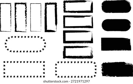 Collection of Hand Drawn Dotted and Lined Box Frames, Sketchy Ink Rectangles and Textured Border Elements.