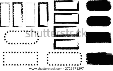Collection of Hand Drawn Dotted and Lined Box Frames, Sketchy Ink Rectangles and Textured Border Elements.