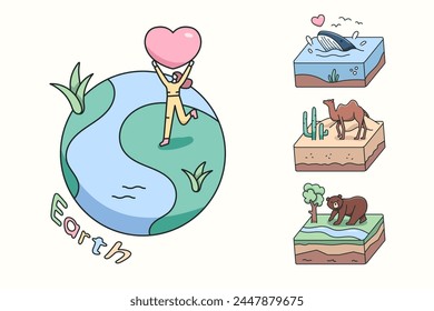 Collection of hand drawn Earth Day and animal habitat elements