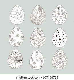 Collection of hand drawn easter eggs doodles