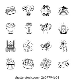 Collection of Hand Drawn Easter Festival Icons 