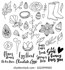 Collection of hand drawn easter icons. 