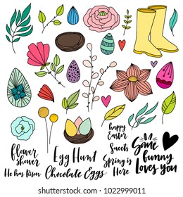 Collection of hand drawn easter icons. 