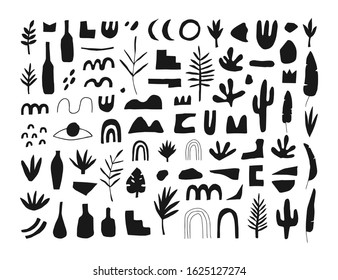 Collection of hand drawn elements for banner, flyer, poster, invitation, magazine, etc. Set of various abstract elements, shapes, plants and doodles.