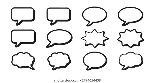 Collection of hand drawn empty cartoon dialogue clouds for text messaging and graphic design elements.