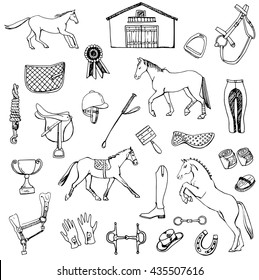 Collection of hand drawn equestrian doodles.