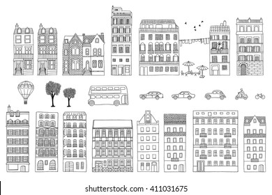 Collection of hand drawn European style houses