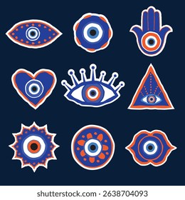 Collection of hand drawn Evil eye amulets	