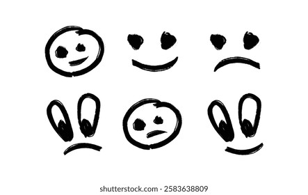 Collection of hand drawn expressive emoticons