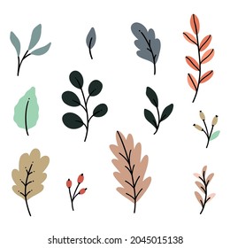 Collection of hand drawn fall foliage vector clip-art doodles.