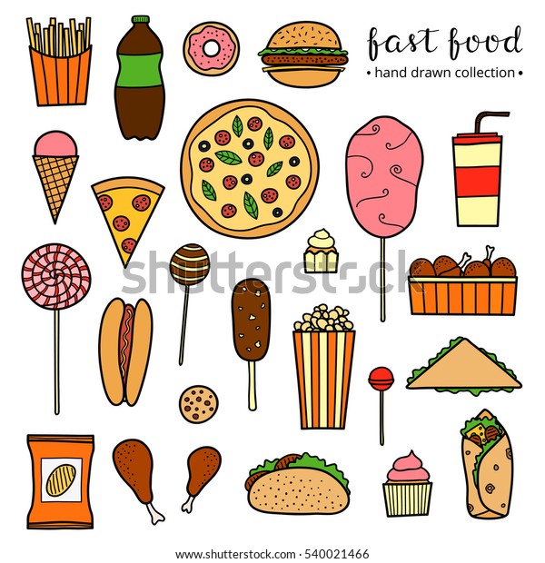 Collection Hand Drawn Fast Food Meals Stock Vector (Royalty Free) 540021466