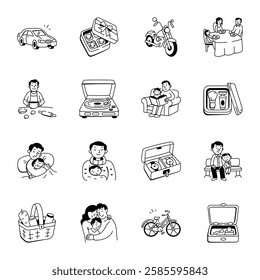 Collection of Hand Drawn Fatherhood Icons 
