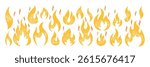 Collection of hand drawn fire flames with crayon, pastel, chalk or pencil texture. Grunge elements in sketch style. Yellow vector illustration on a white background.