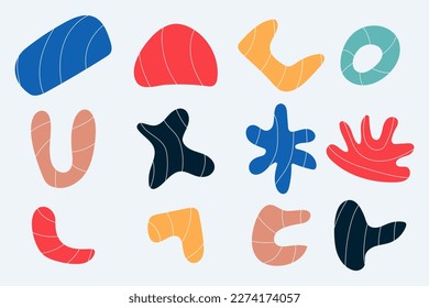 Collection of hand drawn flat abstract shapes. Irregular shape.