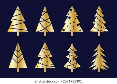 Collection of hand drawn flat Christmas trees. Vector illustration.