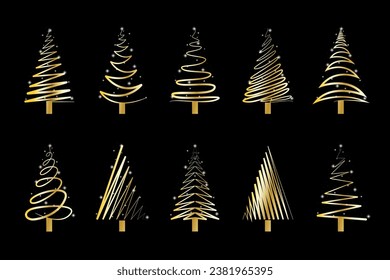 Collection of hand drawn flat Christmas trees. Vector illustration.