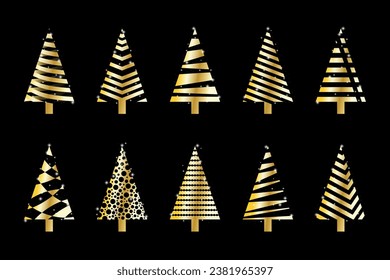 Collection of hand drawn flat Christmas trees. Vector illustration.