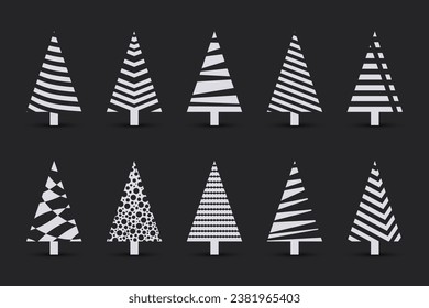 Collection of hand drawn flat Christmas trees. Vector illustration.