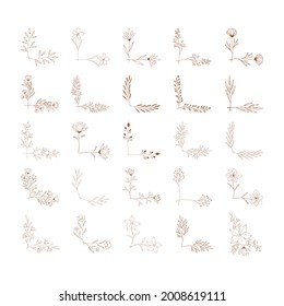 Collection of hand drawn floral corners and page decorations. Fancy ornate design for wedding invite.