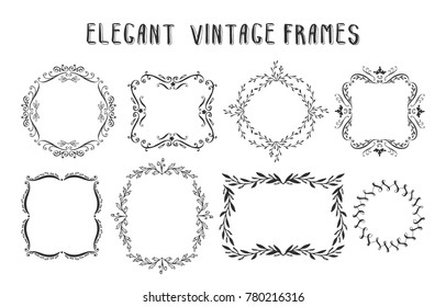 Collection of hand drawn floral frames and vignette