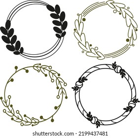 Collection of hand drawn floral ornament. Round frame. Vector illustrations