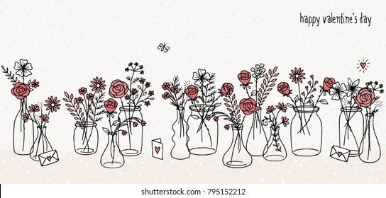 A collection of hand drawn flower bouquets for Valentine's day or other occasions