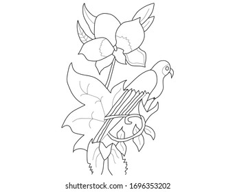 collection of hand drawn flowers and birds. Monochrome vector illustrations in sketch style