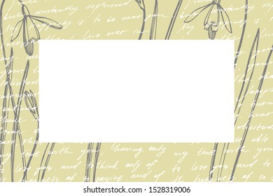 Collection of hand drawn flowers and plants. Botany. Set. Vintage flowers. Black and white illustration in the style of engravings. Card template on romantic background. Graphic illustration