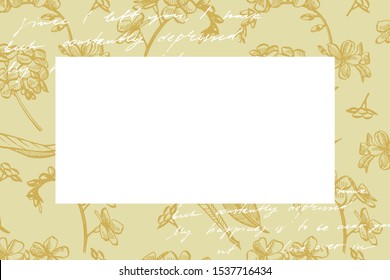 Collection of hand drawn flowers and plants. Botany. Set. Vintage flowers. Black and white illustration in the style of engravings. Card template on romantic background. Graphic illustration