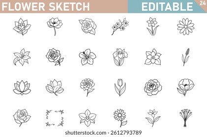 Collection Of Hand Drawn Flowers Vector Illustration Floral Design Elements Set