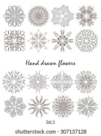 Collection of hand drawn flowers, vector illustration, isolated design elements, decorative ornaments, floral clip art, set 5
