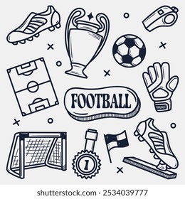 collection of hand drawn football elements, Vector illustration