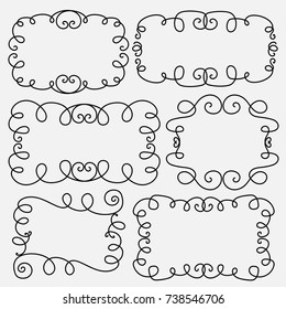 Collection Of Hand Drawn Frame Decorative Calligraphic Elements. Doodle Frame Vector Illustration.