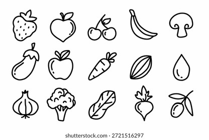 Colección de frutas y verduras dibujadas a mano
