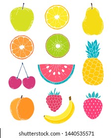 Collection of hand drawn fruits on white background