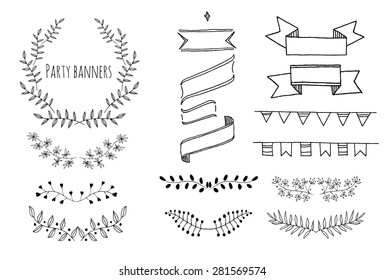 Collection of Hand Drawn Garlands and Party Banners