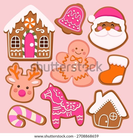 Collection of hand drawn gingerbread cookies.