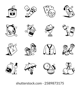 Collection of Hand Drawn Girly Icons 
