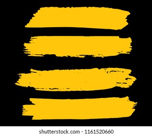 Collection Of Hand Drawn Gold Grunge Brushes. Vector Black Paint, Ink Brush Stroke, Brush. Dirty Artistic Creative Design Elements. Perfect For Logo, Banner, Frame, Icon. Freehand Drawing.
