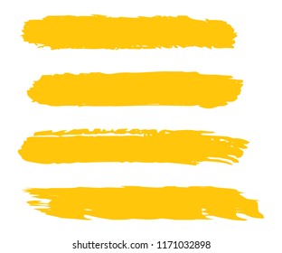 Collection Of Hand Drawn Gold Grunge Brushes. Vector Black Paint, Ink Brush Stroke, Brush. Dirty Artistic Creative Design Elements. Perfect For Logo, Banner, Frame, Icon. Freehand Drawing.